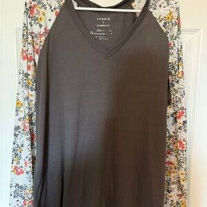 Torrid Gray Raglan Long Sleeve Blouse